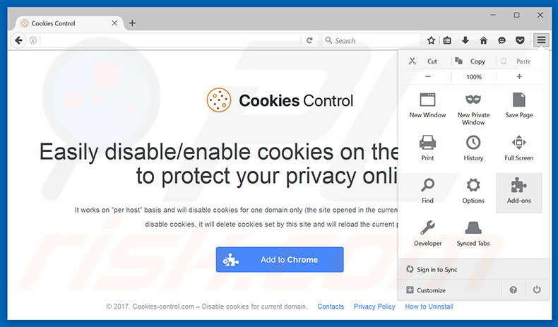 Removendo os anúncios Cookies Control do Mozilla Firefox passo 1