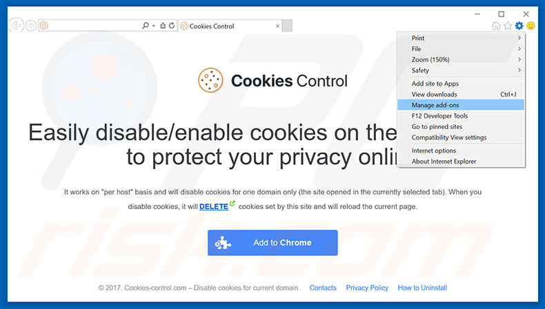 Removendo os anúncios Cookies Control do Internet Explorer passo 1