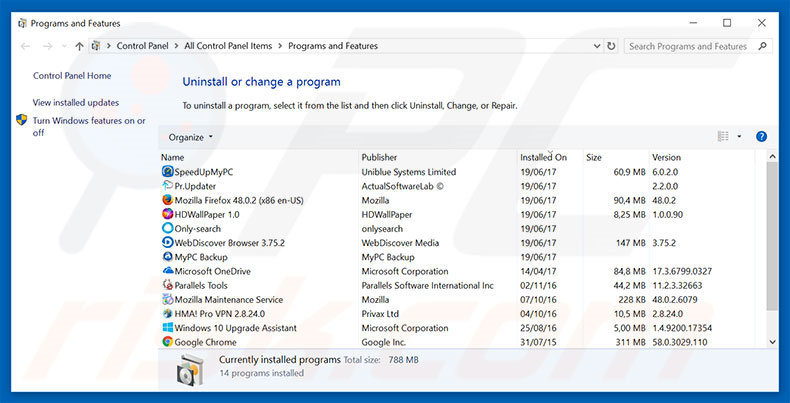 desinstalar o adware Cookies Control via Painel de Controlo