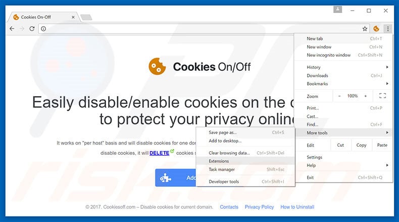 Removendo os anúncios Cookies On-Off do Google Chrome passo 1
