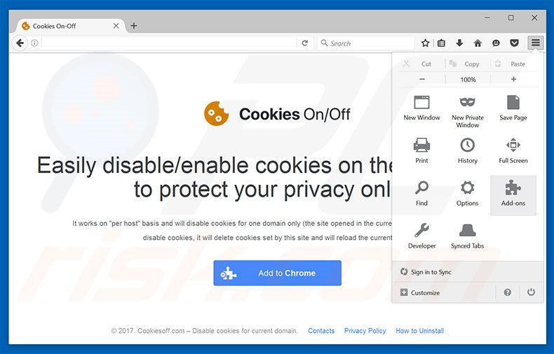 Removendo os anúncios Cookies On-Off do Mozilla Firefox passo 1