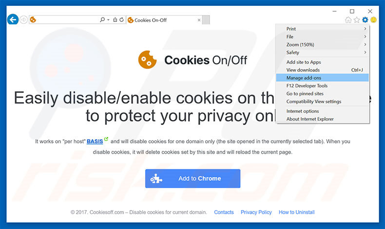 Removendo os anúncios Cookies On-Off do Internet Explorer passo 1