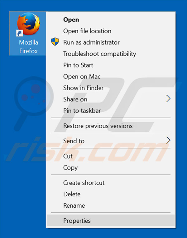 Removendo goqrench.net do atalho do Mozilla Firefox passo 1
