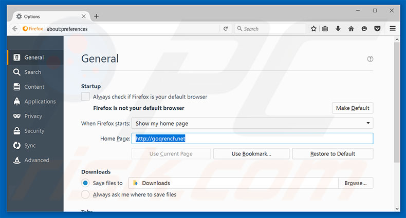 Removendo goqrench.net da página inicial do Mozilla Firefox