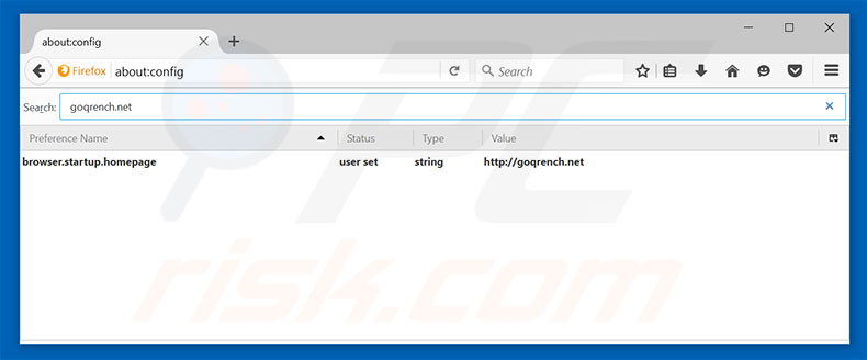 Removendo a página inicial goqrench.net e motor de busca padrão do Mozilla Firefox