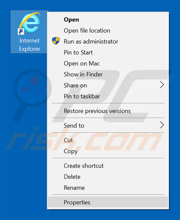 Removendo goqrench.net do atalho do Internet Explorer passo 1