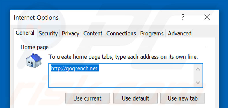 Removendo a página inicial goqrench.net do Internet Explorer