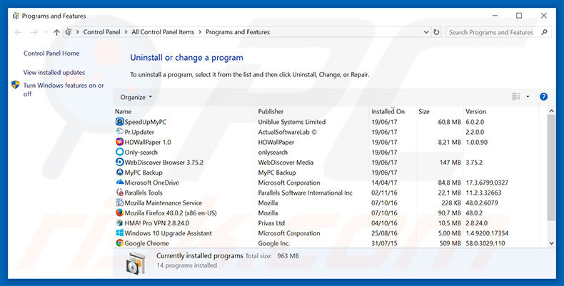 desinstalar o sequestrador de navegador goqrench.net via Painel de Controlo