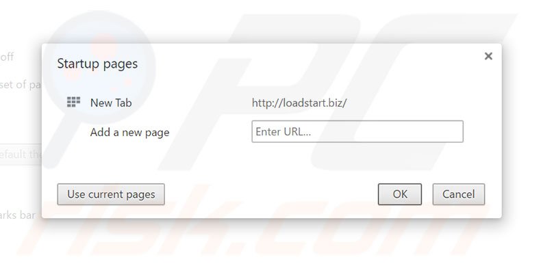 Removendo a página inicial loadstart.biz do Google Chrome