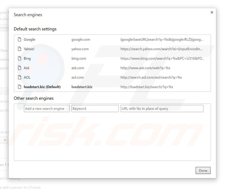 Removendo loadstart.biz do motor de busca padrão do Google Chrome