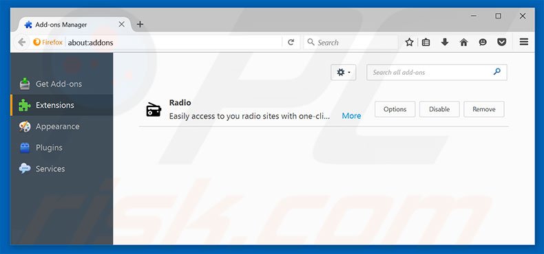 Removendo as extensões relacionadas a loadstart.biz do Mozilla Firefox