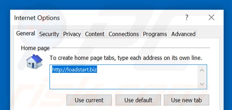 Removendo a página inicial loadstart.biz do Internet Explorer