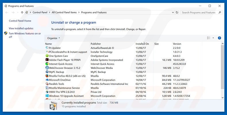 desinstalar o sequestrador de navegador loadstart.biz via Painel de Controlo