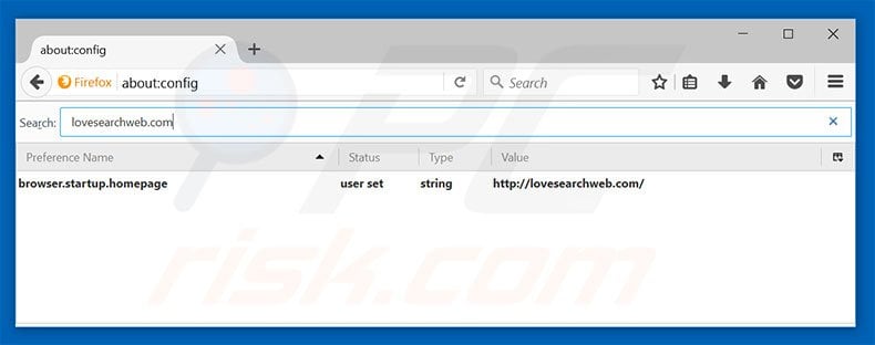 Removendo a página inicial lovesearchweb.com e motor de busca padrão do Mozilla Firefox