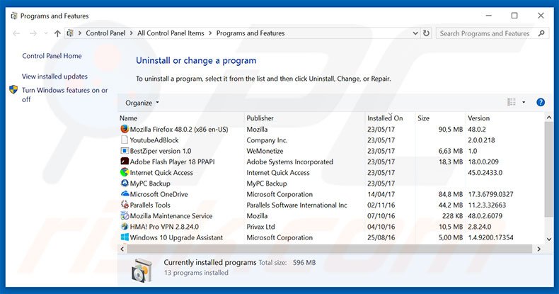 desinstalar o sequestrador de navegador lovesearchweb.com via Painel de Controlo