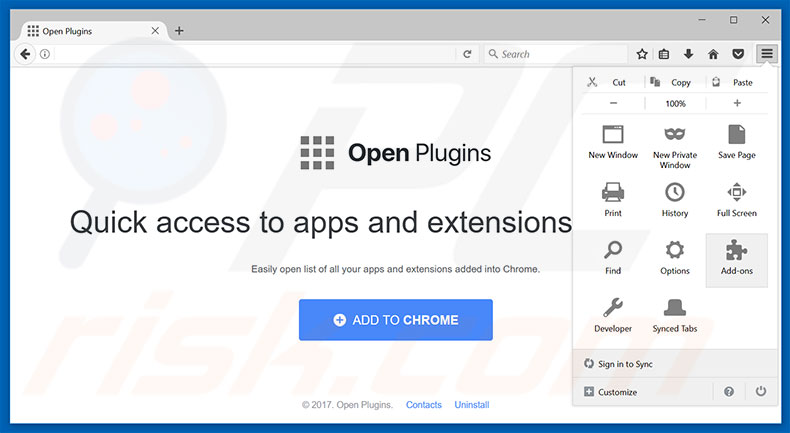 Removendo os anúncios Open Plugins  Manager do Mozilla Firefox passo 1
