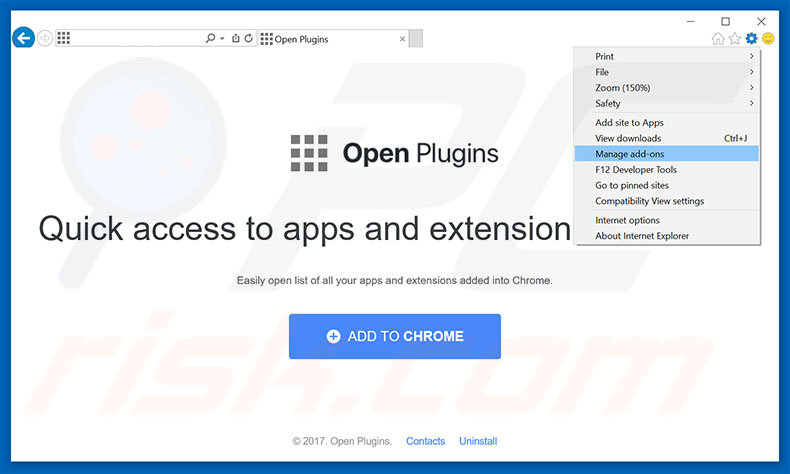 Removendo os anúncios Open Plugins do Internet Explorer passo 1