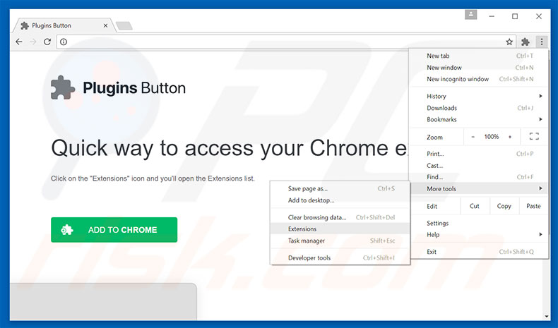 Removendo os anúncios Plugins Button do Google Chrome passo 1