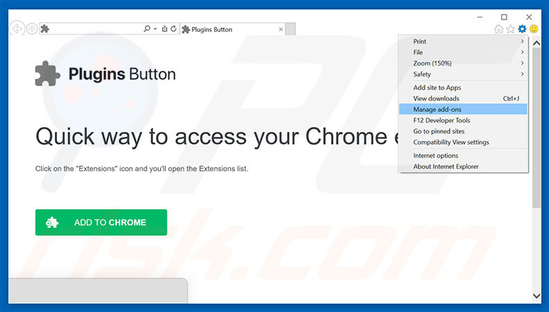 Removendo os anúncios Plugins Button do Internet Explorer passo 1