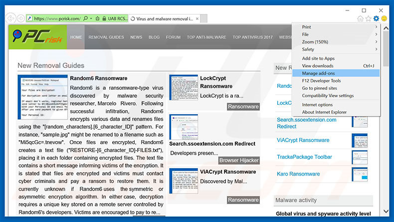 Removendo os anúncios Ransomware Attack Warning Alert do Internet Explorer passo 1