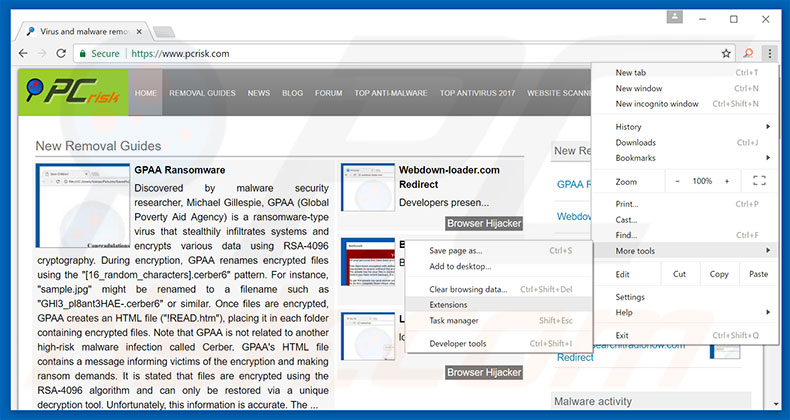 Removendo os anúncios Suspicious Ransomware Activity do Google Chrome passo 1