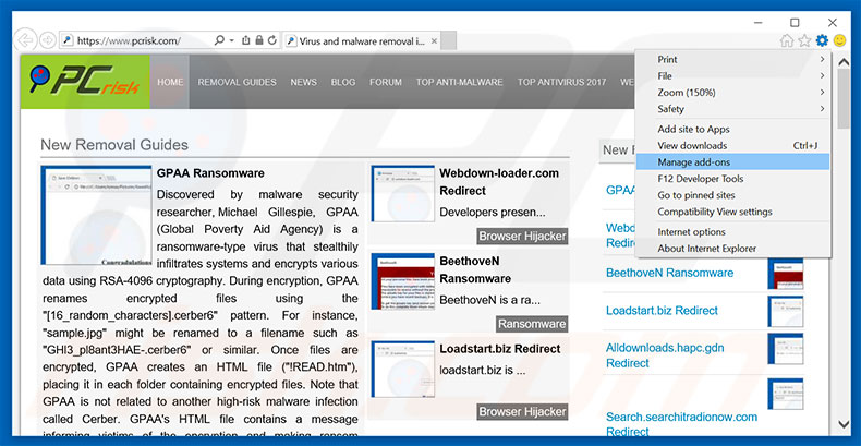 Removendo os anúncios Suspicious Ransomware Activity do Internet Explorer passo 1