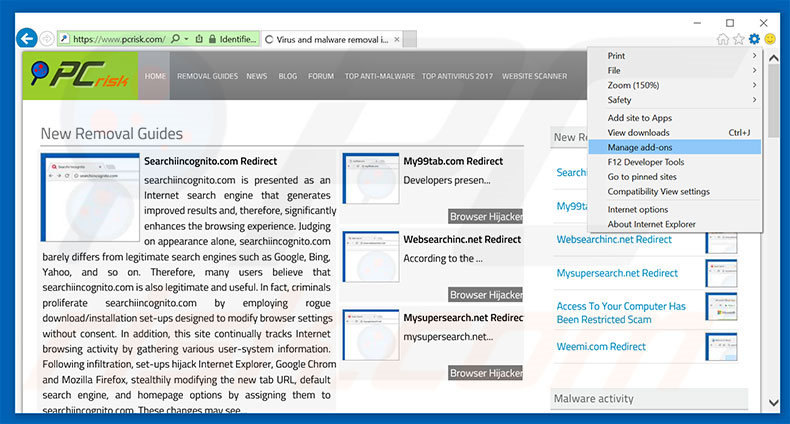 Removendo os anúncios syndication.exdynsrv.com do Internet Explorer passo 1