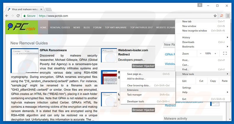 Removendo anúncios Error Virus - Trojan Backdoor Hijack do Google Chrome passo 1