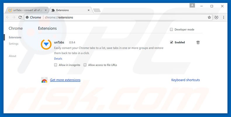 Removendo os anúncios unTabs do Google Chrome passo 2