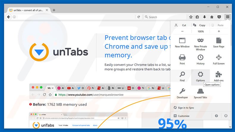 Removendo os anúncios unTabs do Mozilla Firefox passo 1