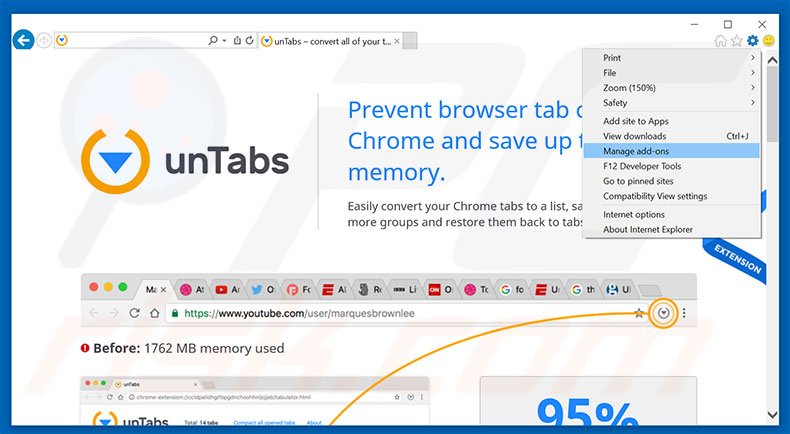 Removendo os anúncios unTabs do Internet Explorer passo 1