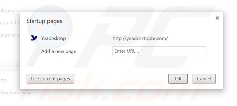 Removendo a página inicial yeadesktopbr.com do Google Chrome