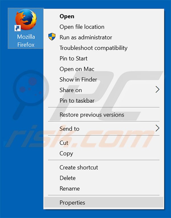 Removendo yeadesktopbr.com do atalho do Mozilla Firefox passo 1