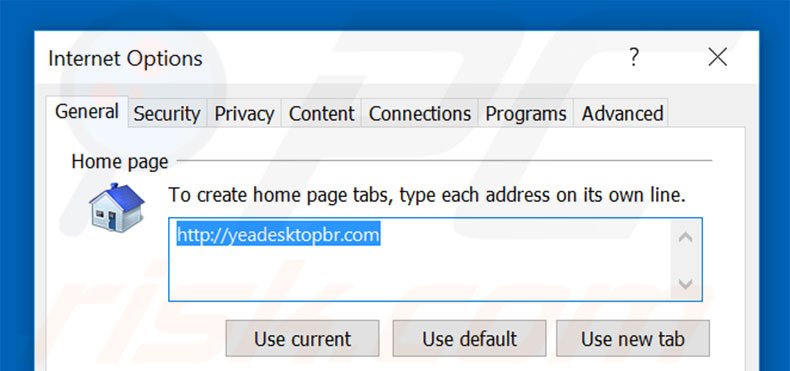 Removendo a página inicial yeadesktopbr.com do Internet Explorer