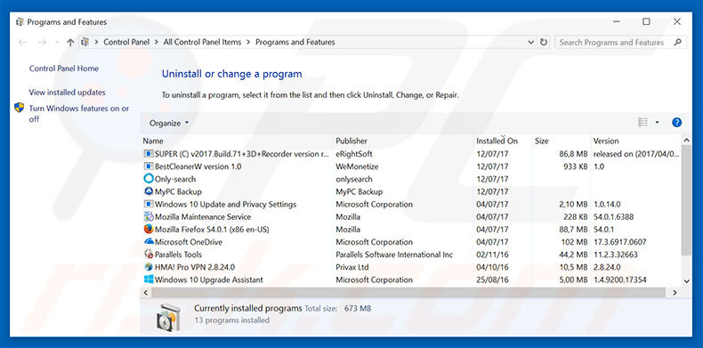 desinstalar o adware adsbtrack.com via Painel de Controlo