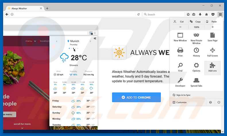Removendo os anúncios Always Weather do Mozilla Firefox passo 1