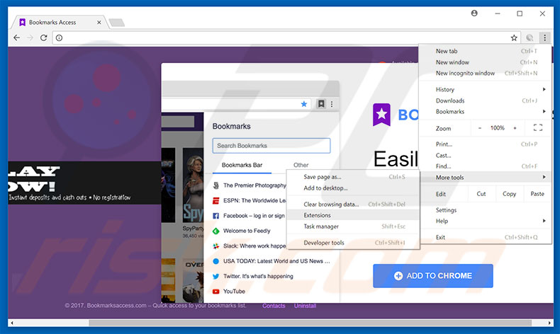 Removendo os anúncios Bookmarks Access do Google Chrome passo 1