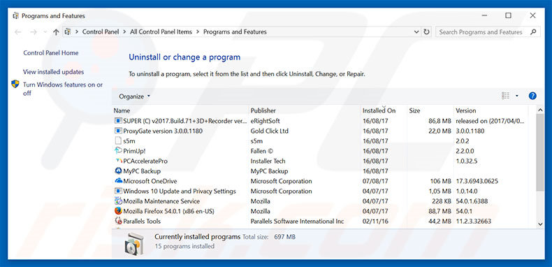 Desinstalar o adware Bookmarks Access usando o Painel de Controlo