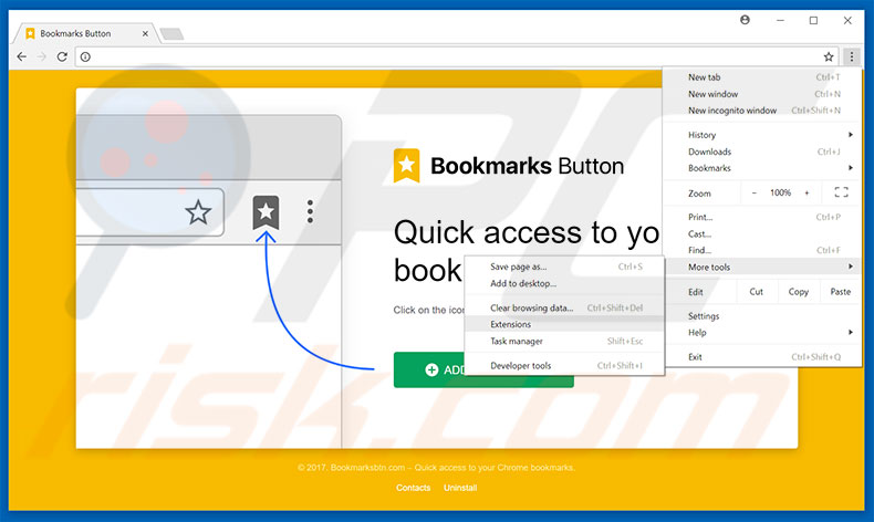 Removendo os anúncios Bookmarks Button do Google Chrome passo 1