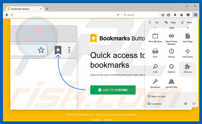 Removendo os anúncios Bookmarks Button do Mozilla Firefox passo 1