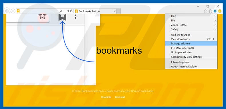 Removendo os anúncios Bookmarks Button do Internet Explorer passo 1