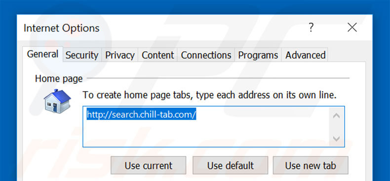 Removendo a página inicial search.chill-tab.com do Internet Explorer