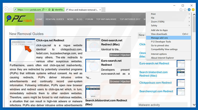 Removendo os anúncios clicknshare.net do Internet Explorer passo 1