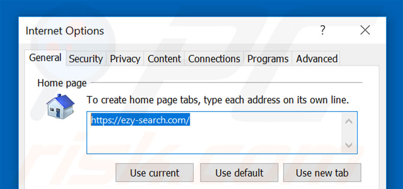 Removendo a página inicial ezy-search.com do Internet Explorer