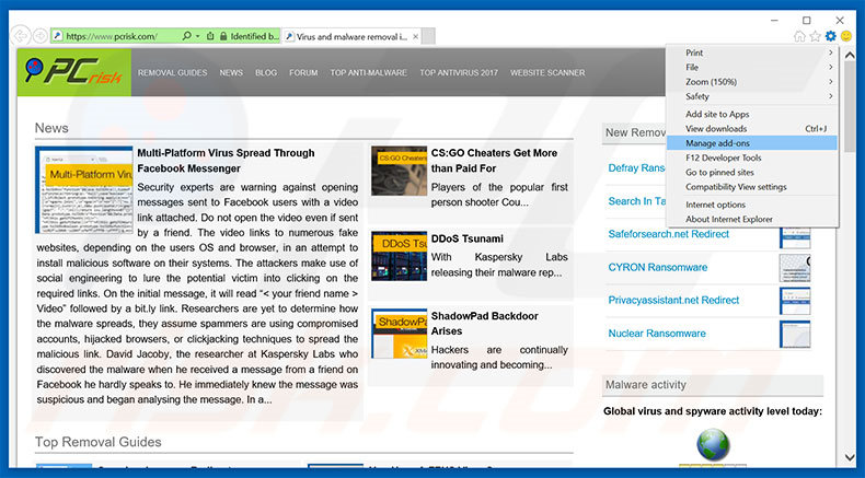 Removendo os anúncios Firewall detecting ‘suspicious’ incoming network connections do Internet Explorer passo 1