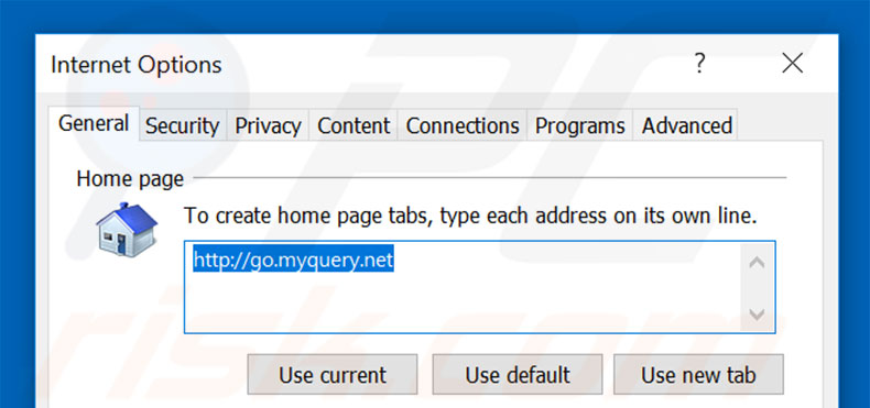 Removendo a página inicial go.myquery.net do Internet Explorer