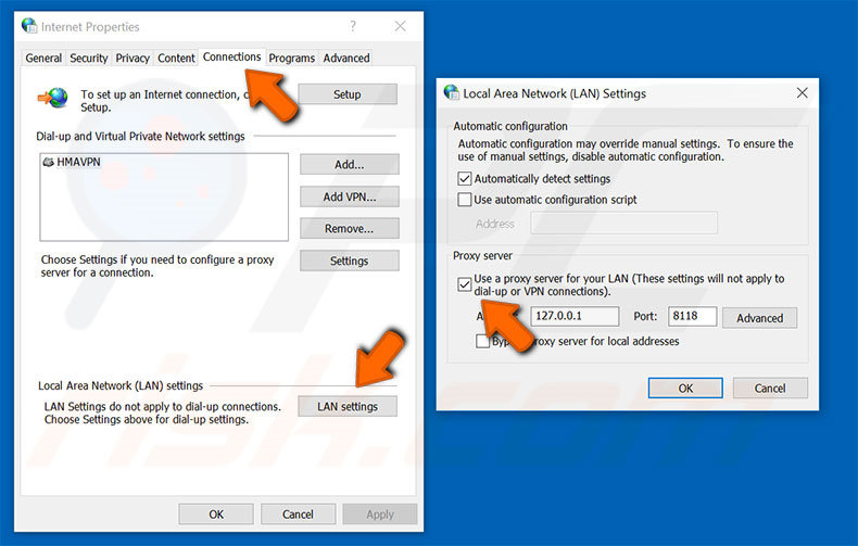 Redefinir as configurações proxy