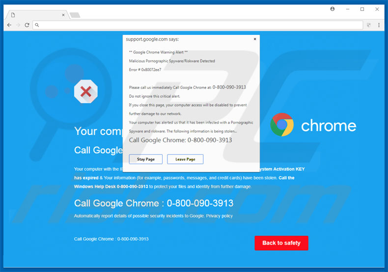 Adware Google Chrome Warning Alert