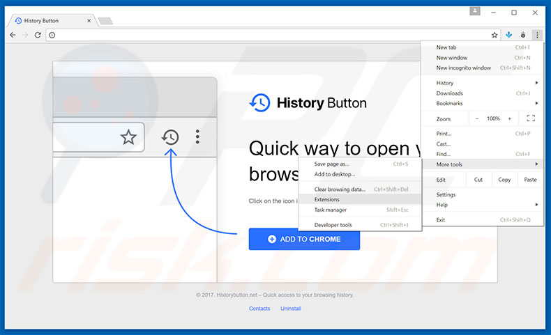 Removendo os anúncios History Button do Google Chrome passo 1