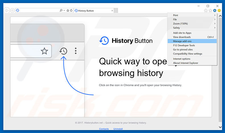 Removendo os anúncios History Button do Internet Explorer passo 1